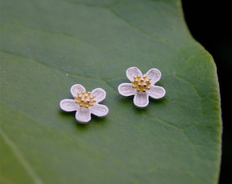 Sterling Silver Cherry Blossom Stud Earrings
