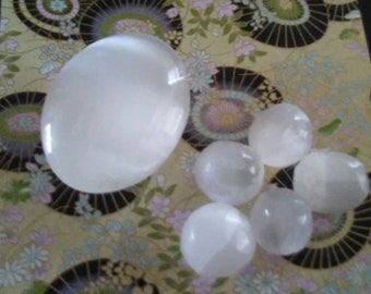 Gorgeous Selenite Palm Stone with 5 Carved Jumbo Selenite Marbles! NEW