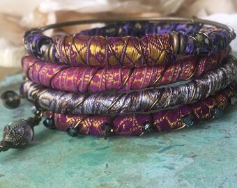 4 Embroidered Sari Silk Bangle Bracelets