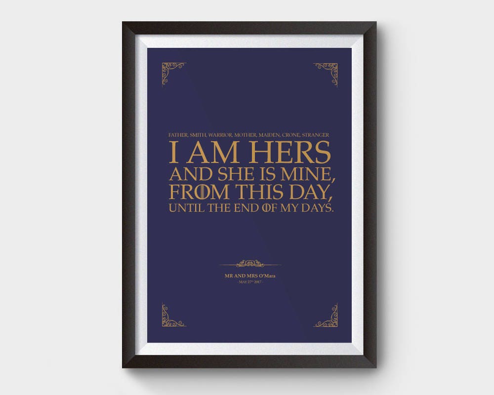 Game of Thrones personalised wedding vows print A3 A4