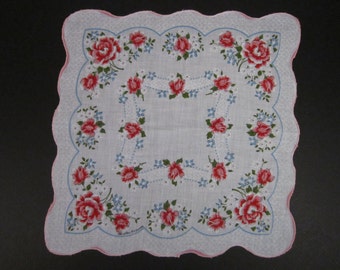 Vintage Handkerchief Red/Blue/White Floral (vh201)