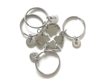 Best Friends Forever 4 Piece Puzzle Keychain Set, Four Keychain Set, Best Friend Jewelry, Gift for Best Friend, Heart Puzzle Keychain