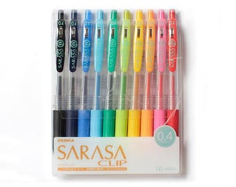 Zebra SARASA CLIP 0.4mm Extra Fine GEL Ink Rollerball Ballpoint Pens Set - 10 Colors Pens