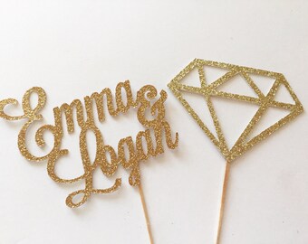 Bridal Shower Cupcake Toppers, Custom Cupcake Toppers, Diamond Cupcake Topper, Diamond Donut Topper, Personalized Cupcake Toppers
