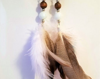 White and Brown Feather Earrings