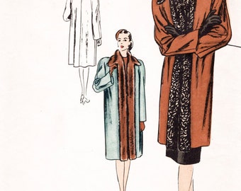 1940s 40s Vintage Sewing Pattern coat fur collar Vogue Special Design bust 34 b34 repro reproduction