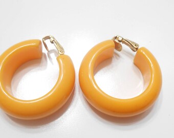 Vintage Pumpkin Hoop Clip Earrings (7115)