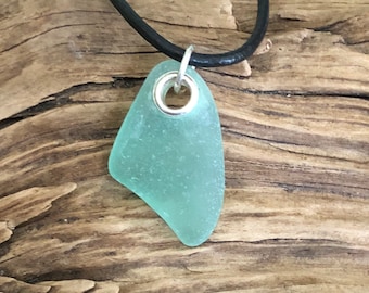 Sea glass jewelry- Aqua blue sea glass set with sterling silver.