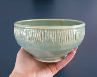 Handmade Ceramic Bowl, Desert Bowl, Soup Bowl Turquoise Green Textured Limited Edition Gift Idea, Artisan Pottery by Licia Lucas Pfadt