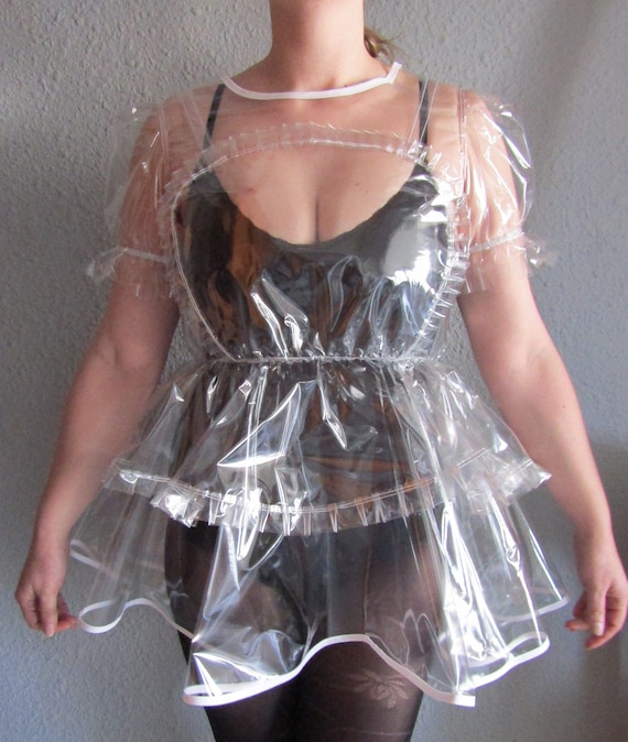 Transparent PVC Short Maids Dress Two Tier Skirt Lockable