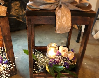 Custom Made to Order Wood Laterns. Stained or distressed. Candles, flowers and bows are not included.