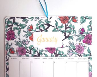 2018 Wall Calendar, sized 11x17 Inches, featuring 12 different full pattern illustrations in mint, blue, yellow, orange, pink aqua and coral
