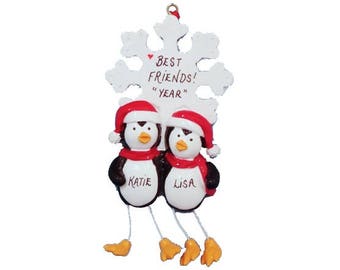 Best Friends Personalized Christmas Ornament - Friendship Personalized Christmas Ornament - 2 Penguins Best Friends