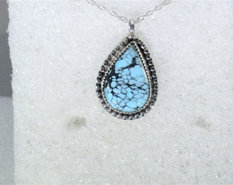 Genuine spiderweb Kingman mine turqiuoise handmade sterling silver pendant necklace - Arizona turquoise - natural turquoise