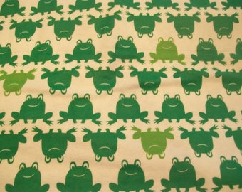 Happy Green Frog Line Snuggle Flannel Fabric - 1 7/8 Yards - Green Frogs