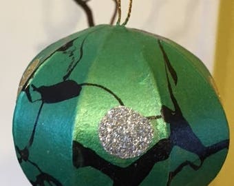 SALE! Two Dollars Off Original Price: Hand painted 5 inch paper mache tree ornament.