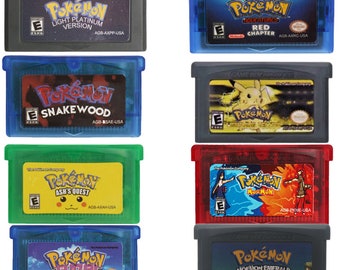 Pokemon Rom Hacks Glazed, Light Platinum, Lightning Yellow, Snakewood, Moe Mon, Emerald Moe Mon, Red Chapter, & Ash Guest Custom Cart. GBA