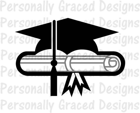 SVG DXF EPS Cut file Graduation Cap and Scroll silhouette