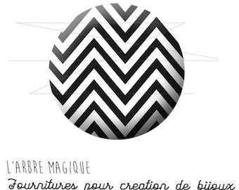 Cabochon 25 mm black and white herringbone 1546 fancy