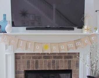 Hello Summer Burlap Banner, Summer Burlap Banner, Summer Banner, Summer Decorations