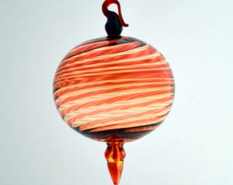 Hand Blown Ornament, Red & Gold Ornament, Art Glass Ornament, Round Ornament, Glass Ornament, Suncatcher