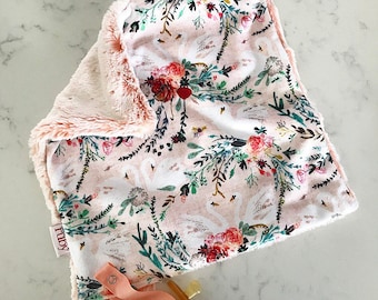 baby lovey | Minky Blanket | baby blanket | binky clip | Blush Swan Minky Binky Blanket | lovey blanket