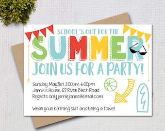 pool party invitation end of year party school s out for