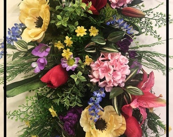 Summer Front Door Swag, Spring Door Swag, Summer Swag Wreath, Spring Summer Wreath, Spring Swag For Front Door Wreath, Floral Door Swag