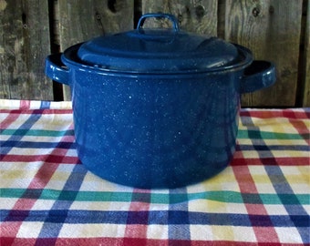 Stock Pot Blue Enamelware vintage Large