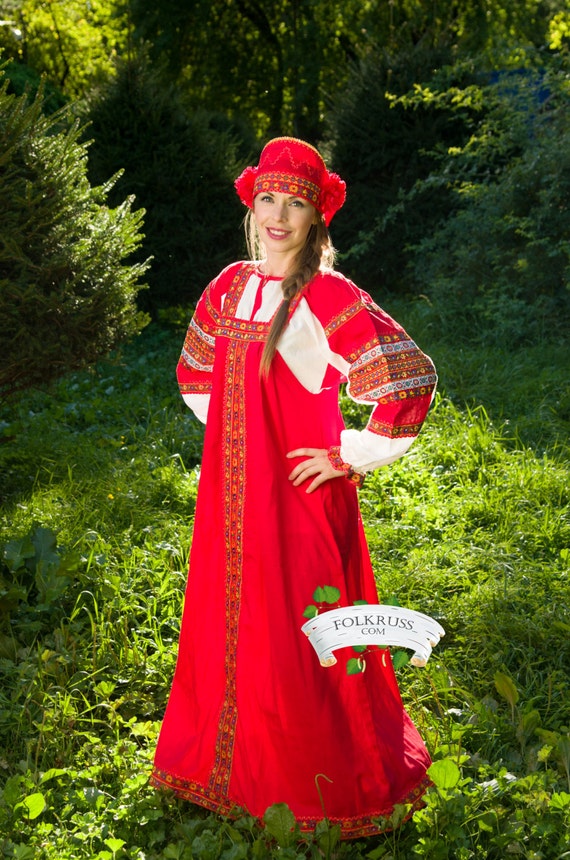 Russian traditional woman costume Dunyasha Cotton russian