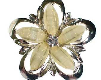Vintage Yellow Lucite and Silver Flower Brooch