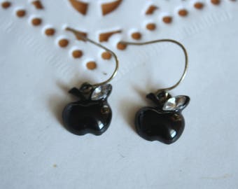 Vintage Black Apple Earrings | Dainty Fruit Earrings | Collectible Gift Idea |