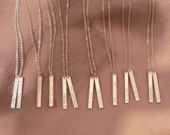 LOLA Tag Necklace • 25x3mm Vertical Bar Necklace • Personalized Vertical Bar Necklace, Custom Name Necklace, Dainty Necklace, Wedding Gifts