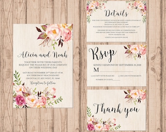 Rustic wedding invitation set PRINTABLE, custom rustic wedding invitation suite, custom invitation, rustic invitation, wedding stationary