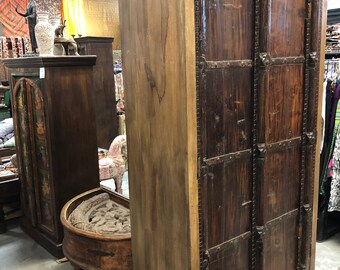 HUGE Antique Vintage Armoire Wardrobe Indian Teak Furniture Boho Shabby Chic Interiors Limited Time Free Shipping