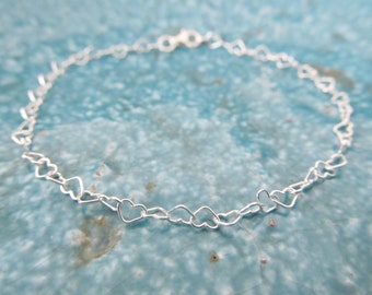 Sterling silver heart bracelet, love bracelet, heart bracelet