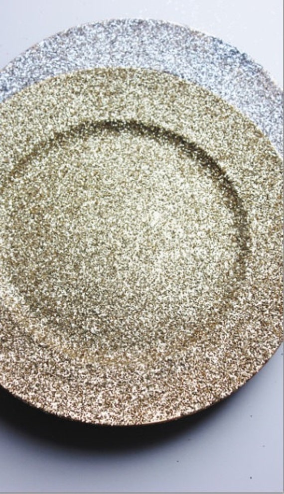 Set of 2 GOLD GLITTER CHARGER Plates Chargers Hand Glittered