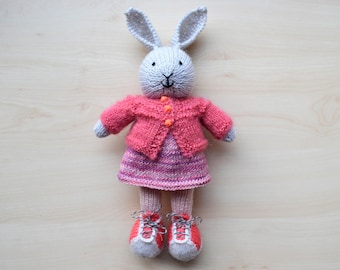 Hand Knit Bunny Cute Knitted Little Toy Easter Bunny Girl Toy Cotton Doll For Girls Rabbit Mother's Day Gift Stuffed Animal