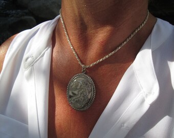 Crazy Lace Agate and Sterling Silver Pendant Necklace