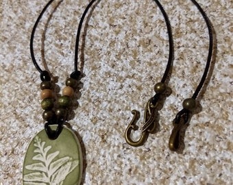 Leaf imprint pendant necklace - green fern