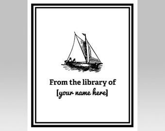 PRINTABLE Sailboat Custom Printable Bookplate | Boat Book Plate | Nautical Book Name Plate | Personalized Printable, DIY Gift