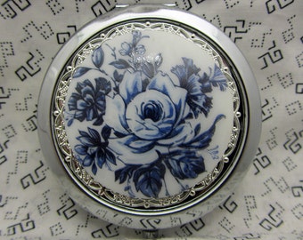 compact mirror with protective pouch - unique gifts for bridesmaids - gift for her - stocking stuffer - compact mirror with rose - rosalie