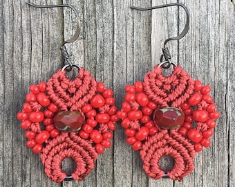 SALE Micro-Macrame Earrings - Red