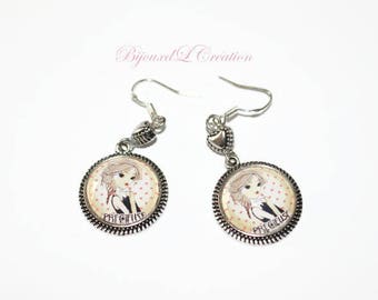 Custom "Precious" glass cabochon earrings
