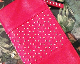 Red Handbag w/Gold-Studs (Versatile Fold) Clutch