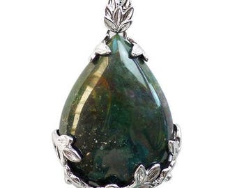 Nature in silver plated - Moss agate drop pendant