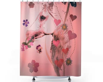 Shower Curtains Pink Satin Hearts