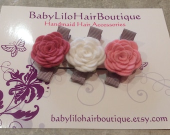 Baby Hair Clip, Baby Barrette, Flower Hair Clip, Girl Hair Clip, Toddler Hair Clip, Wool Felt Hair Clip, Flower Hair Clip -BL161