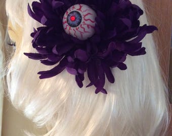 Purple Eyeball Mum Rockabilly Hair Flower Clip Halloween