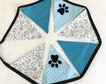 Cat fabric banner, turquoise pennant garland, cat theme party accessory, turquoise room banner